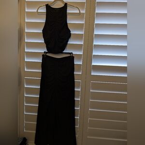 Black Ruched Crop Top and Skirt Set